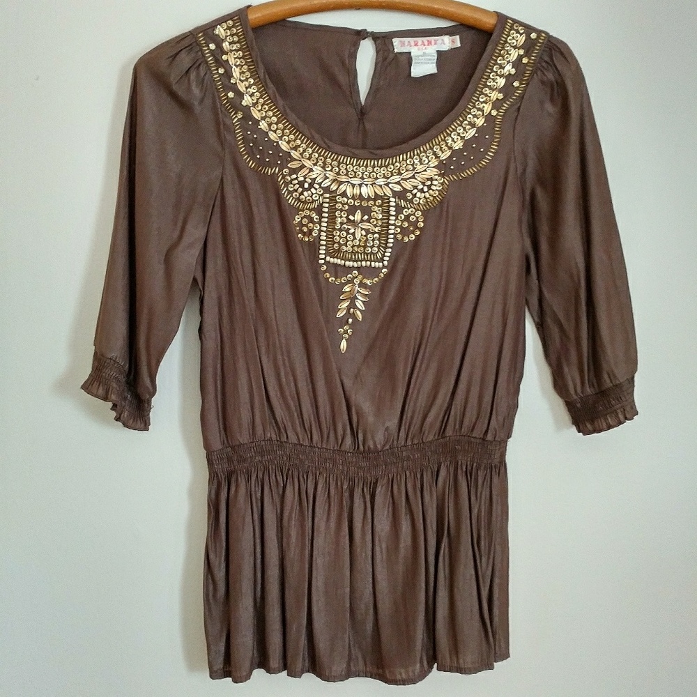 Naranka Shimmery Gold Beaded Blouse